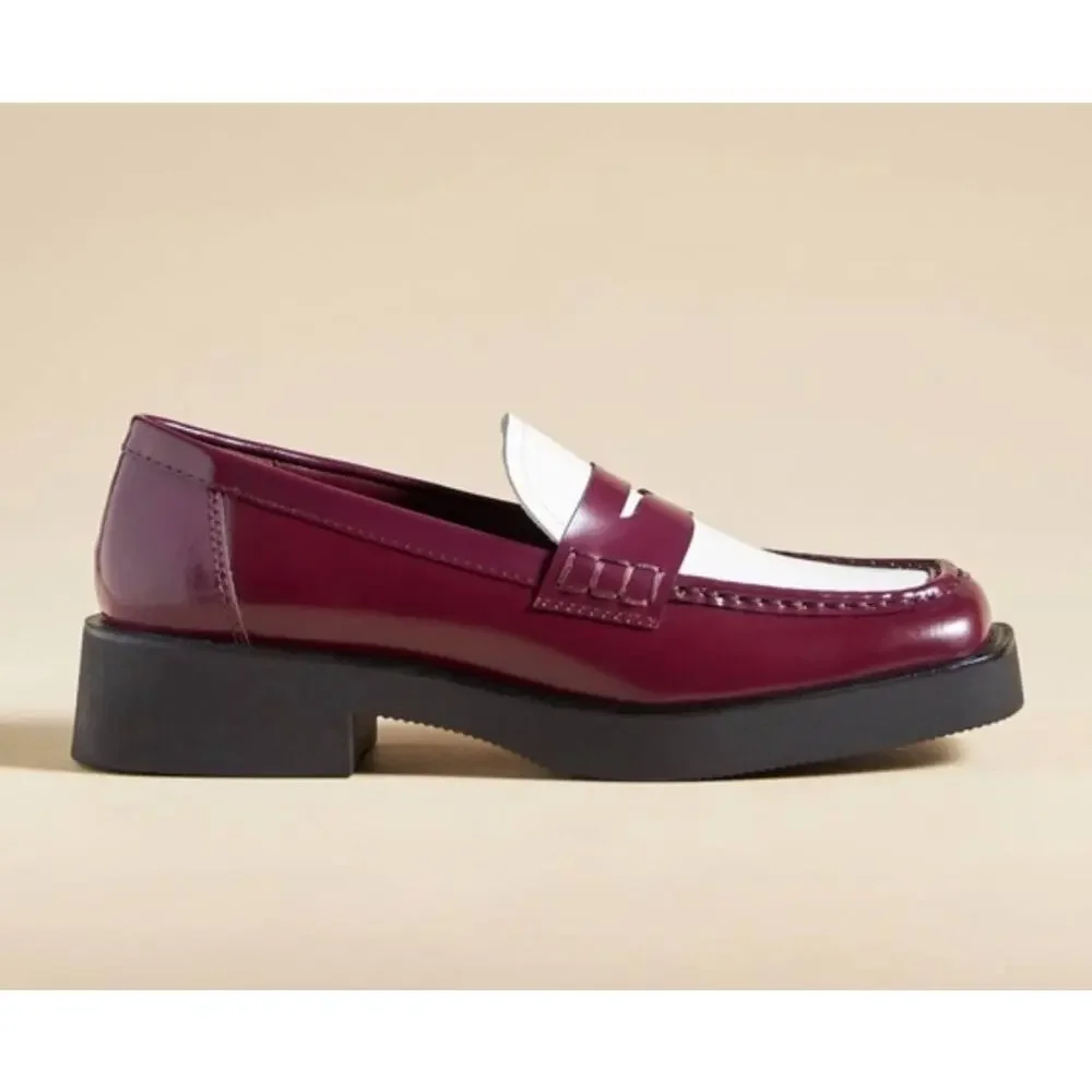 G.H.BASS & CO. Bowery Square Toe Penny Loafers Wine Combo Leather Size 5.5 NIB - Picture 2 of 15